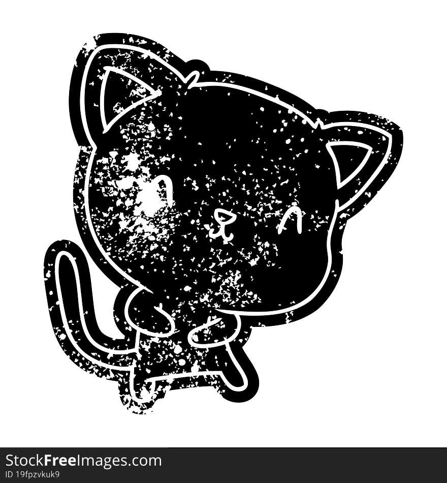 grunge distressed icon of cute kawaii cat. grunge distressed icon of cute kawaii cat