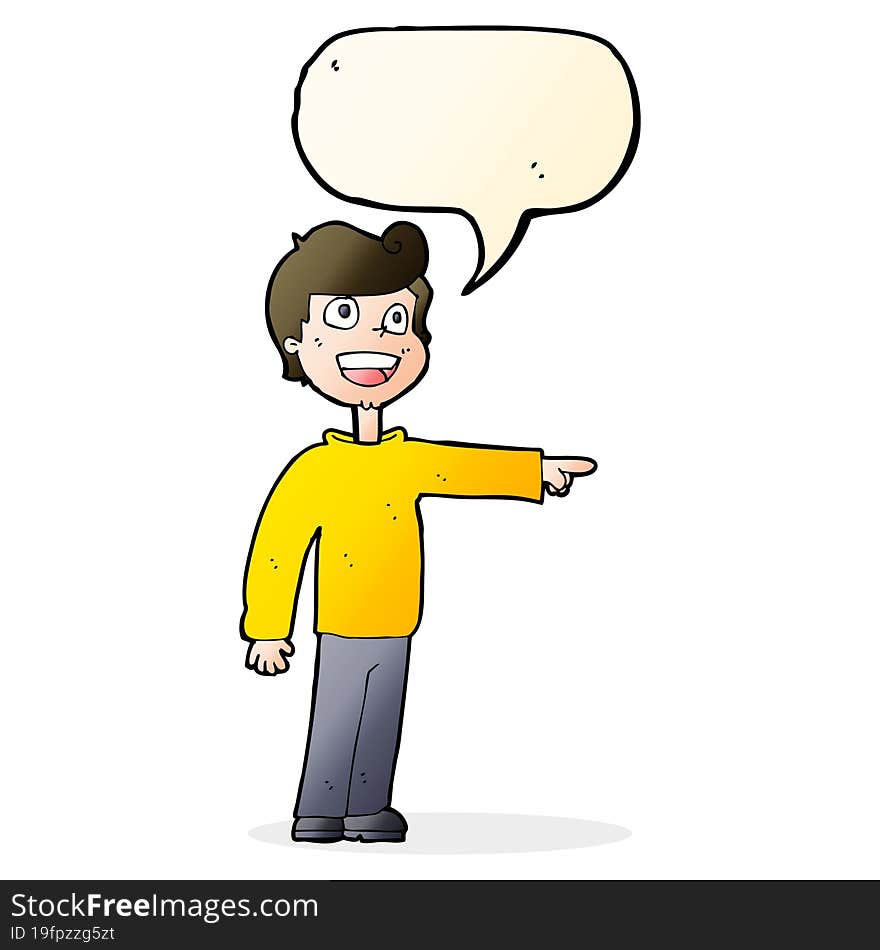 cartoon man pointing and laughing with speech bubble