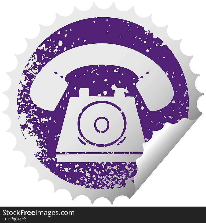 distressed circular peeling sticker symbol old telephone