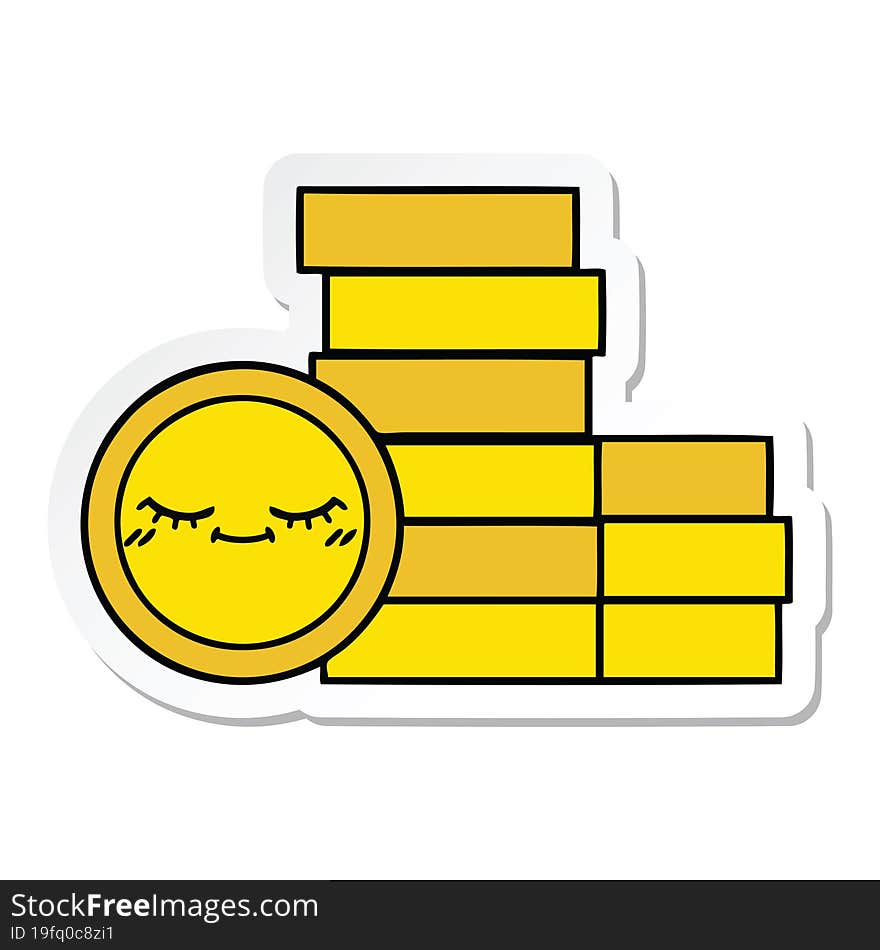 Sticker Of A Cute Cartoon Coins