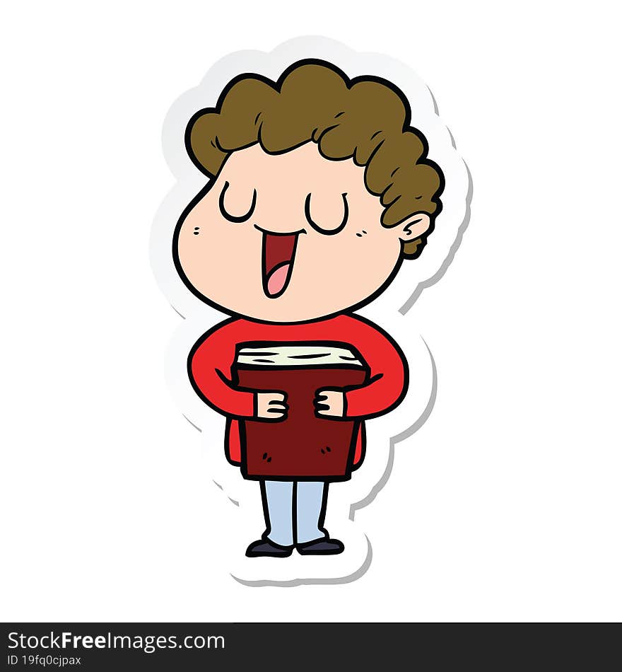 Sticker Of A Laughing Cartoon Man With Book