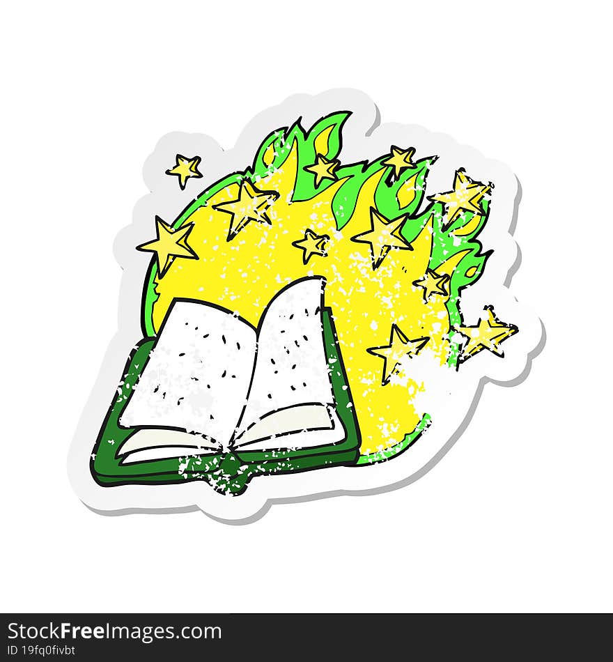 retro distressed sticker of a cartoon magic spell book