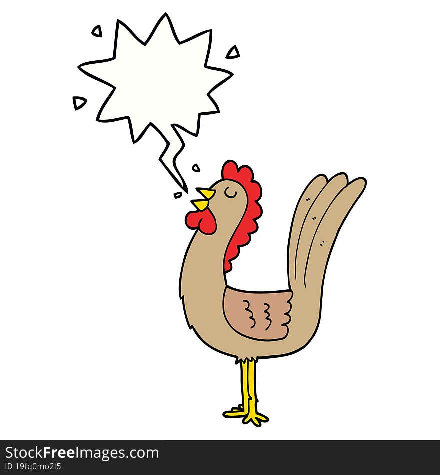 cartoon rooster and speech bubble