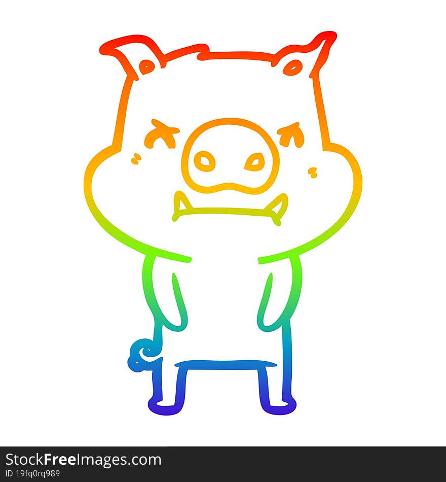 rainbow gradient line drawing angry cartoon pig