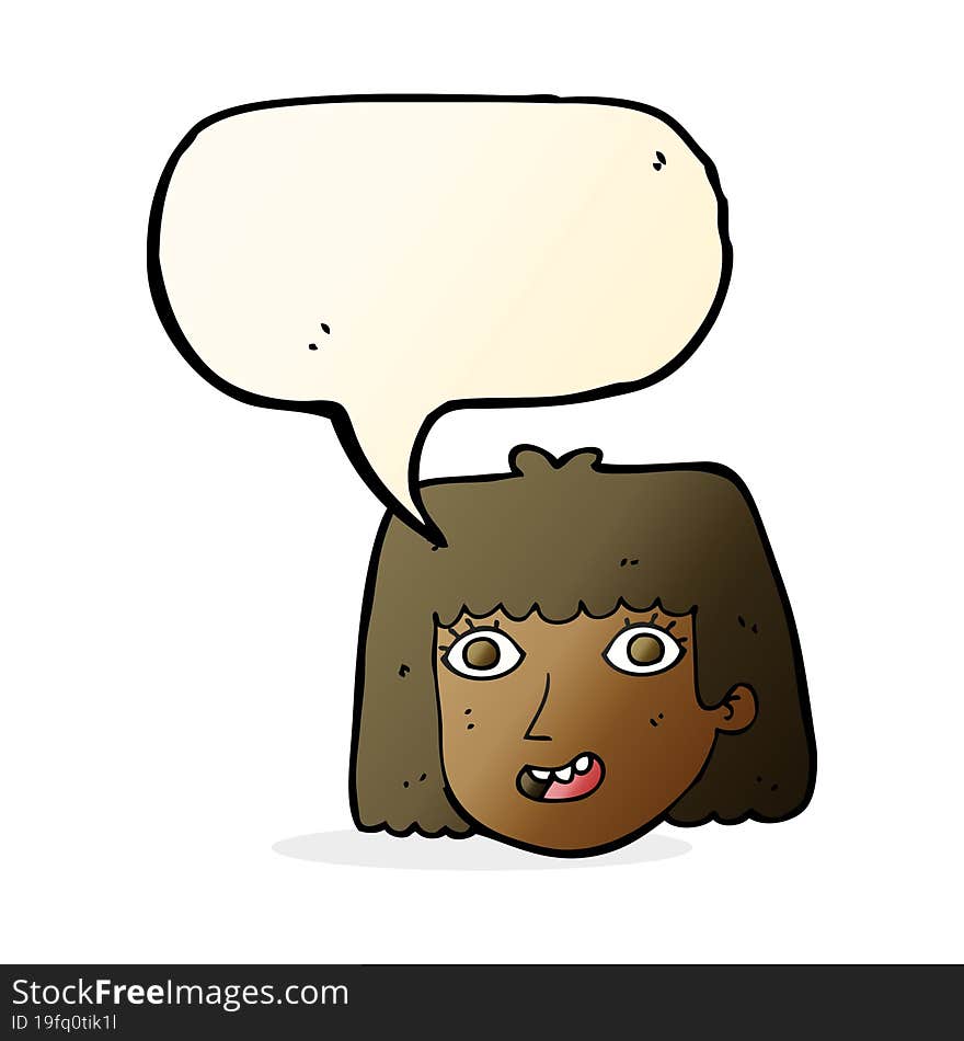 Cartoon Happy Female Face With Speech Bubble