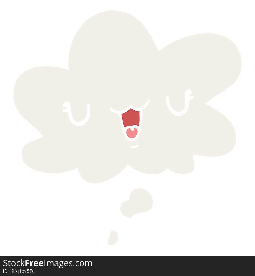 cute happy cartoon face and thought bubble in retro style