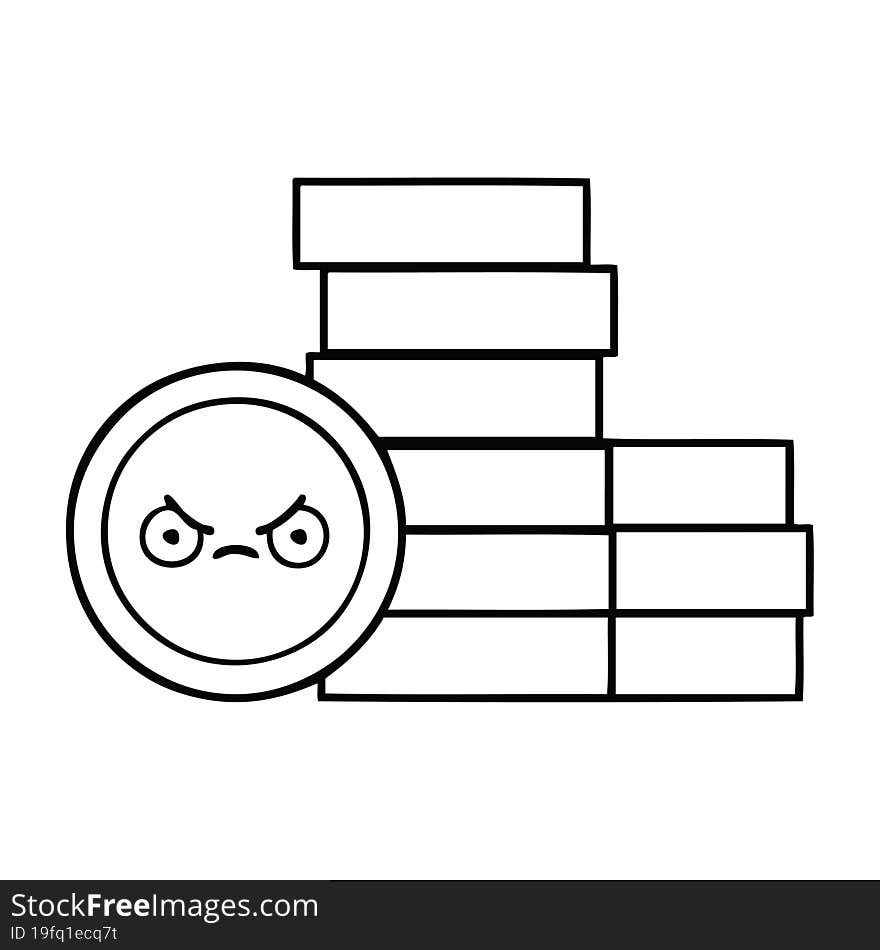 line drawing cartoon of a coins. line drawing cartoon of a coins