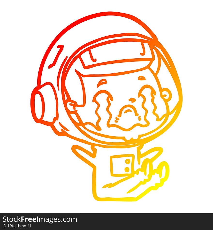 warm gradient line drawing of a cartoon crying astronaut