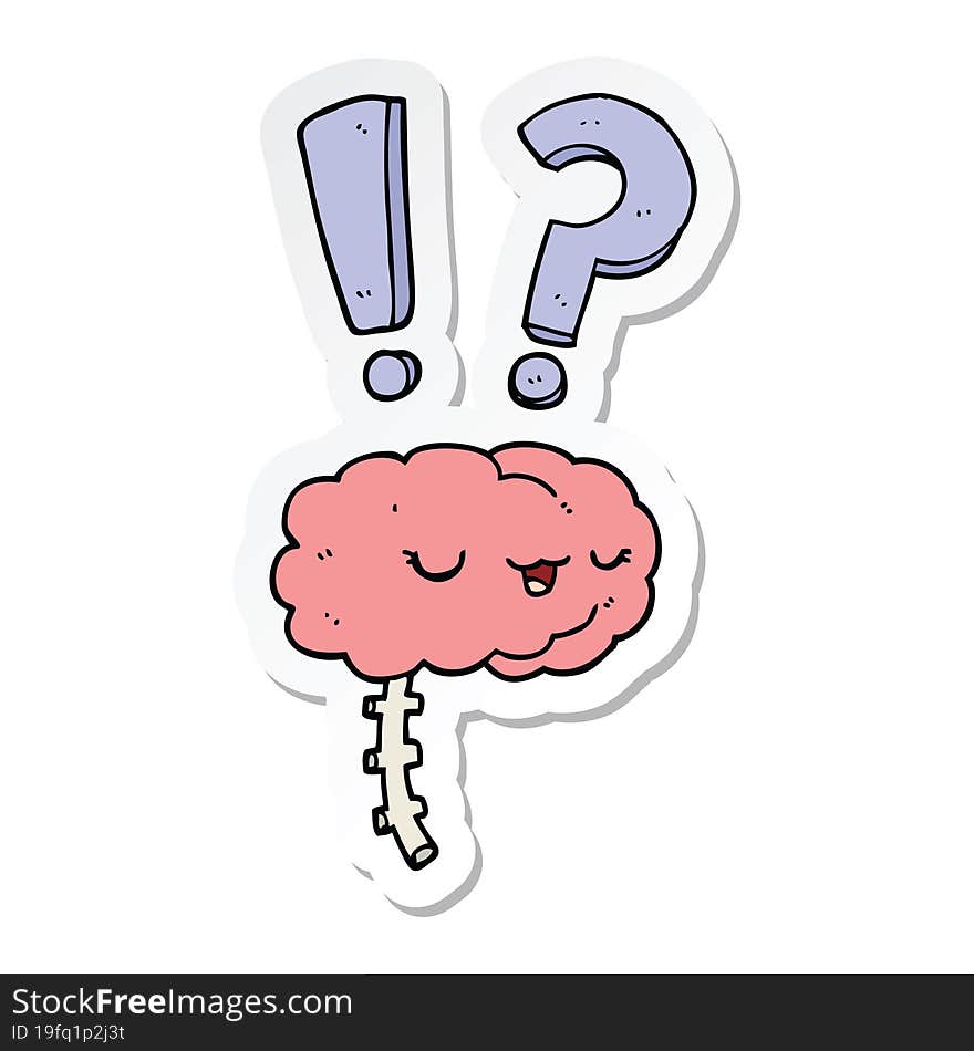 sticker of a cartoon curious brain