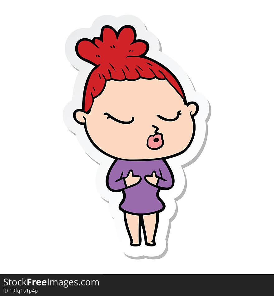 sticker of a cartoon calm woman