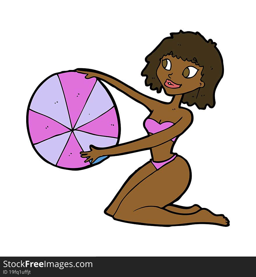 cartoon bikini girl with beach ball