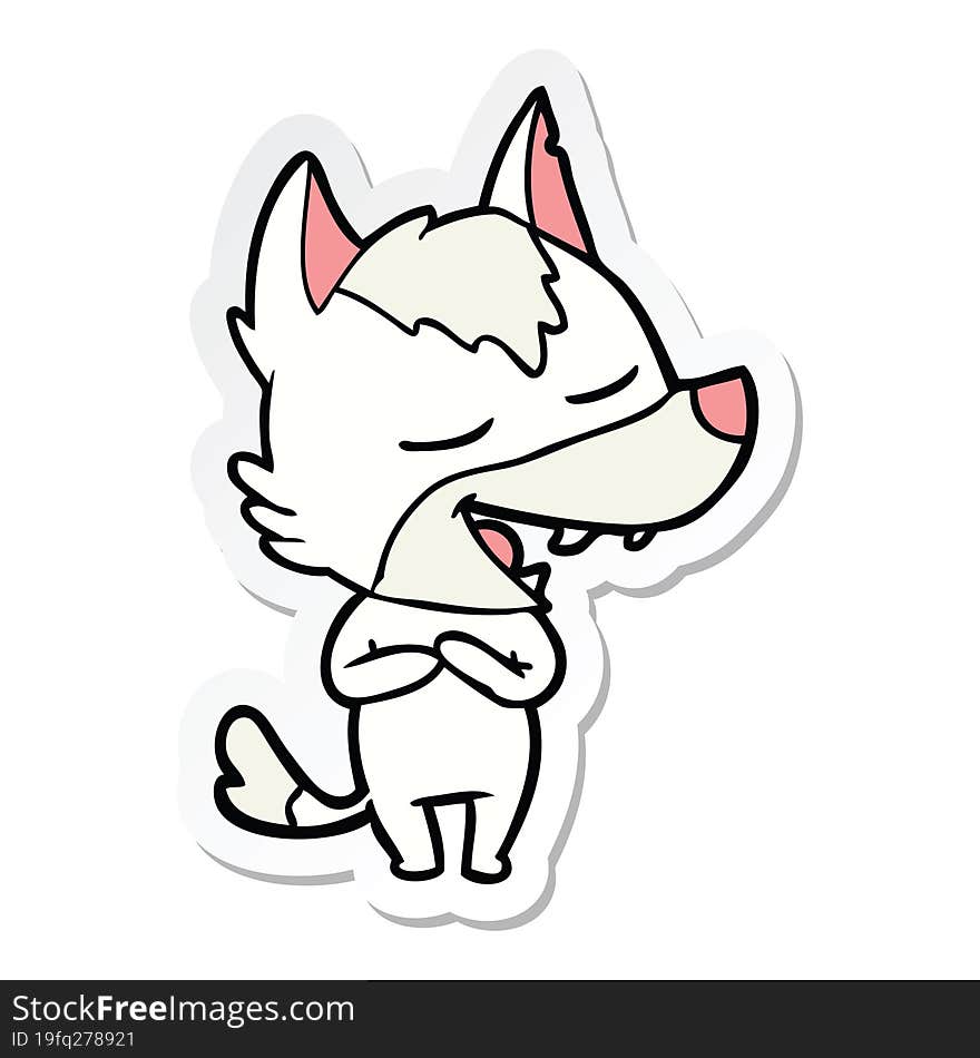 sticker of a cartoon wolf laughing