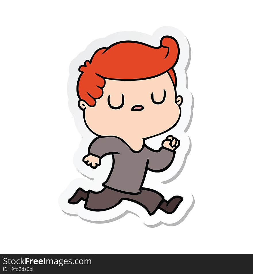 sticker of a cartoon aloof man running