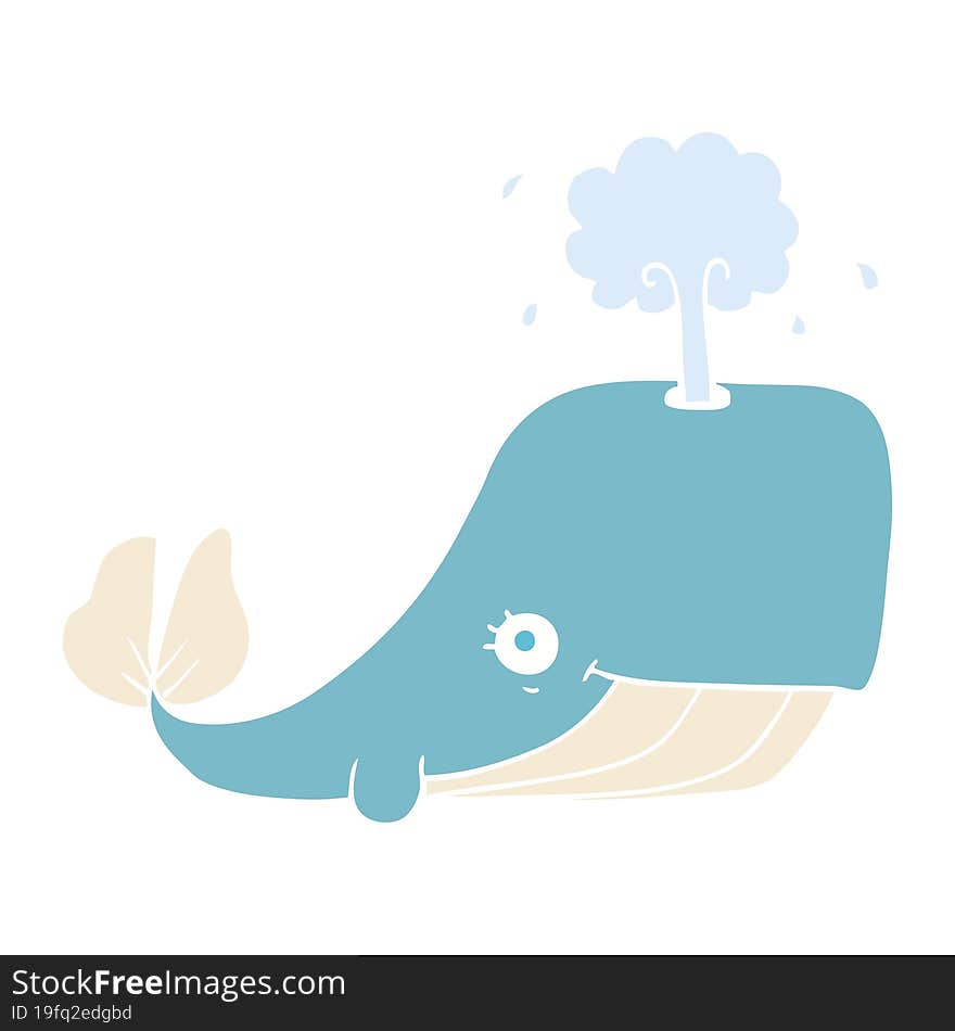 Flat Color Illustration Of A Cartoon Whale Spouting Water