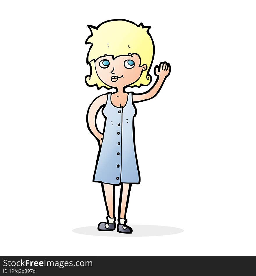 cartoon pretty woman waving