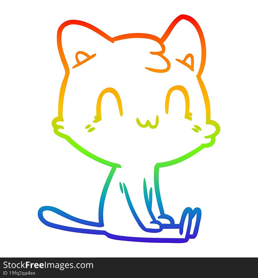 rainbow gradient line drawing of a cartoon happy cat