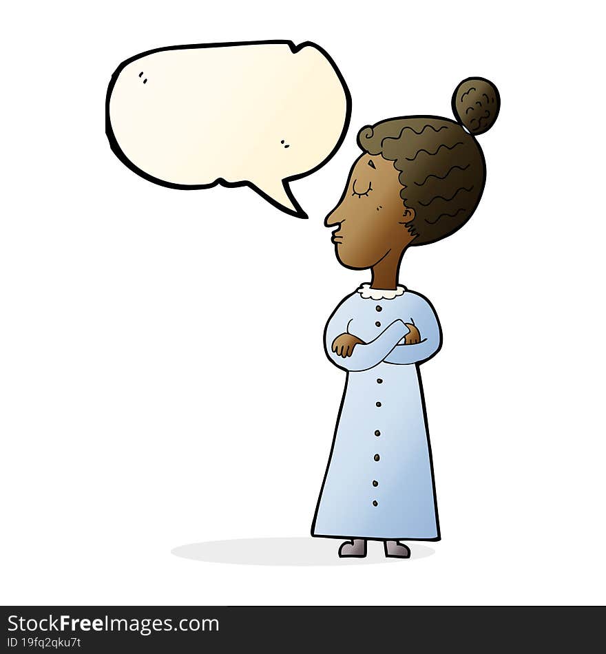 cartoon strict victorian teacher with speech bubble