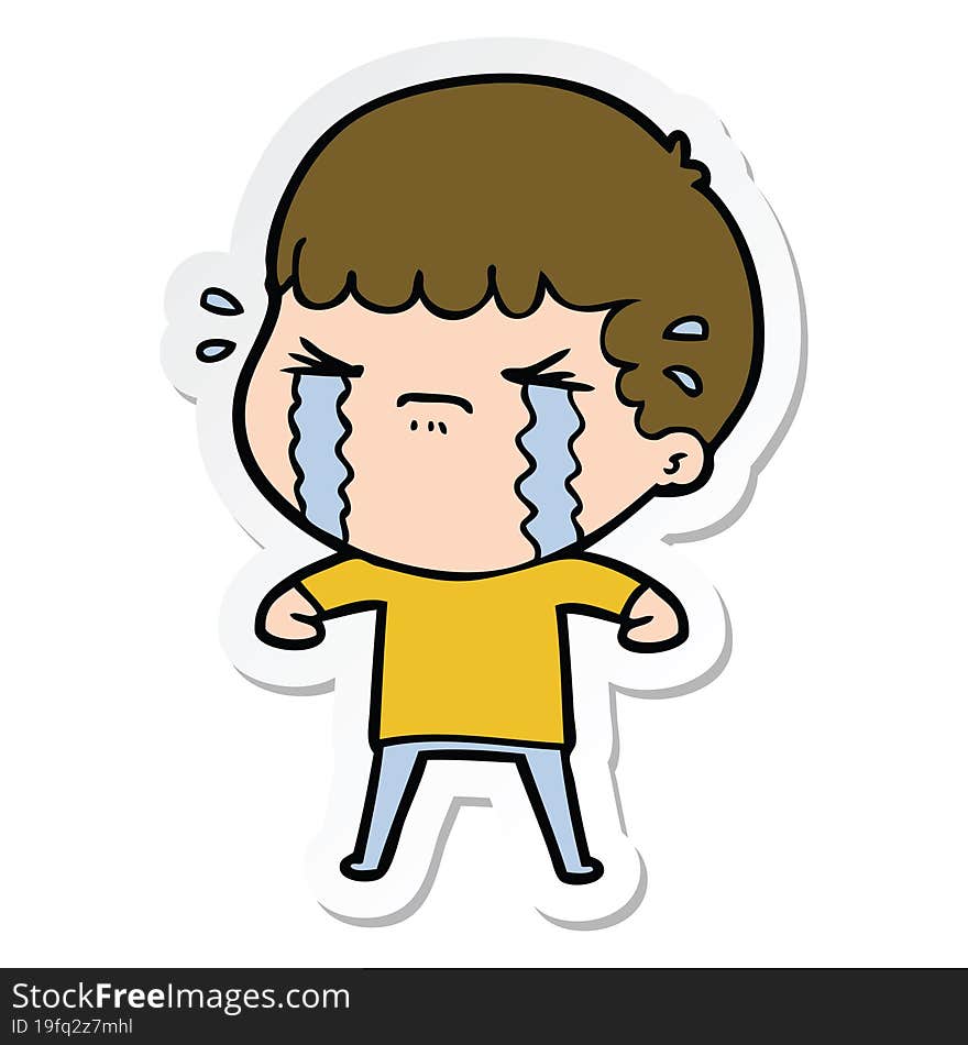 sticker of a cartoon man crying