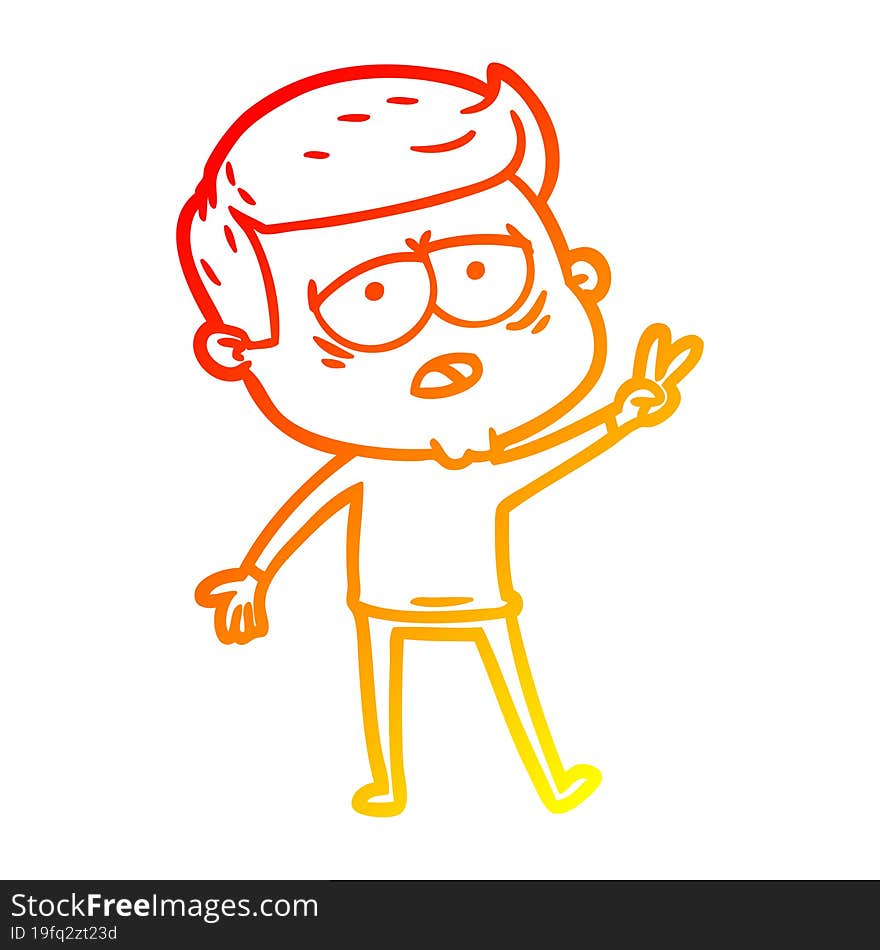 warm gradient line drawing of a cartoon tired man