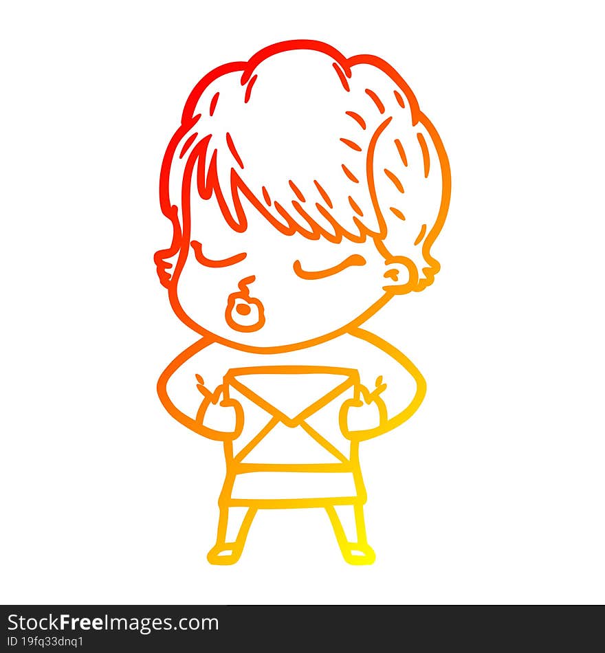 warm gradient line drawing cartoon woman with eyes shut