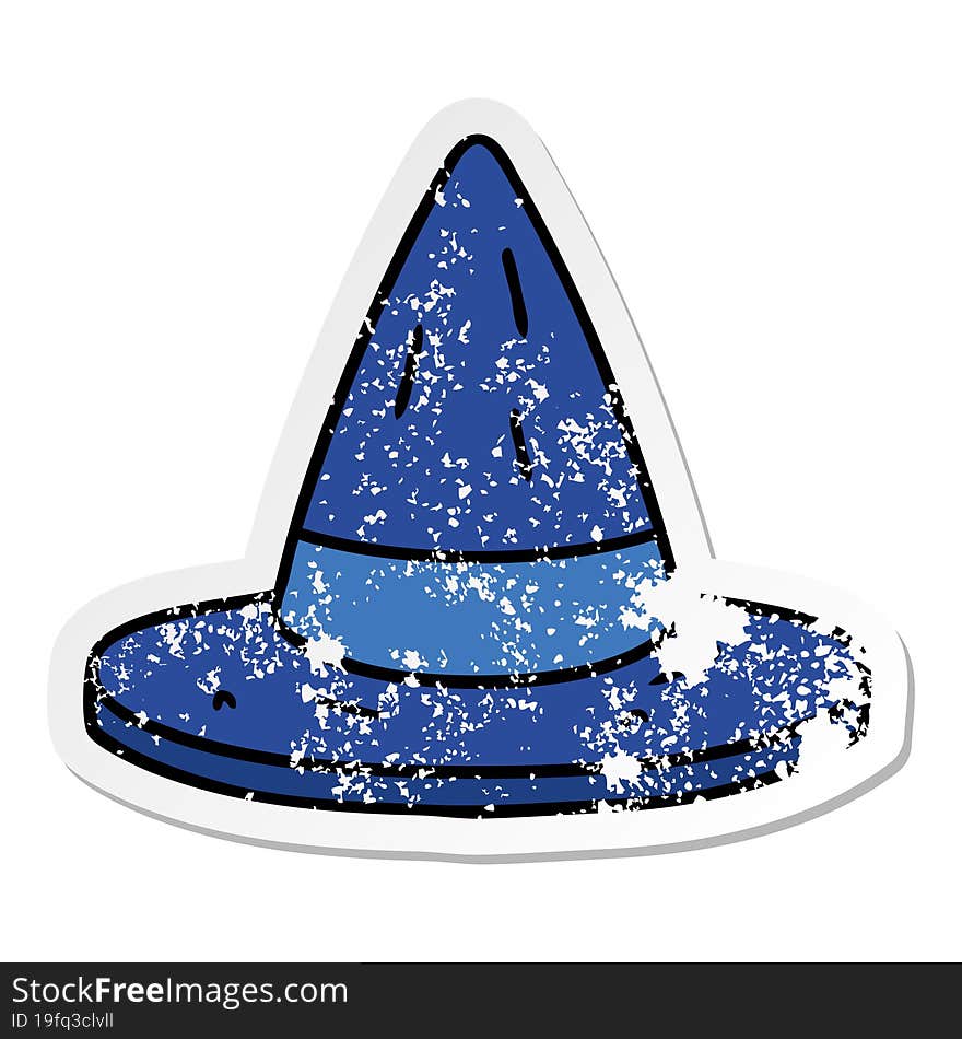 Distressed Sticker Cartoon Doodle Of A Witches Hat