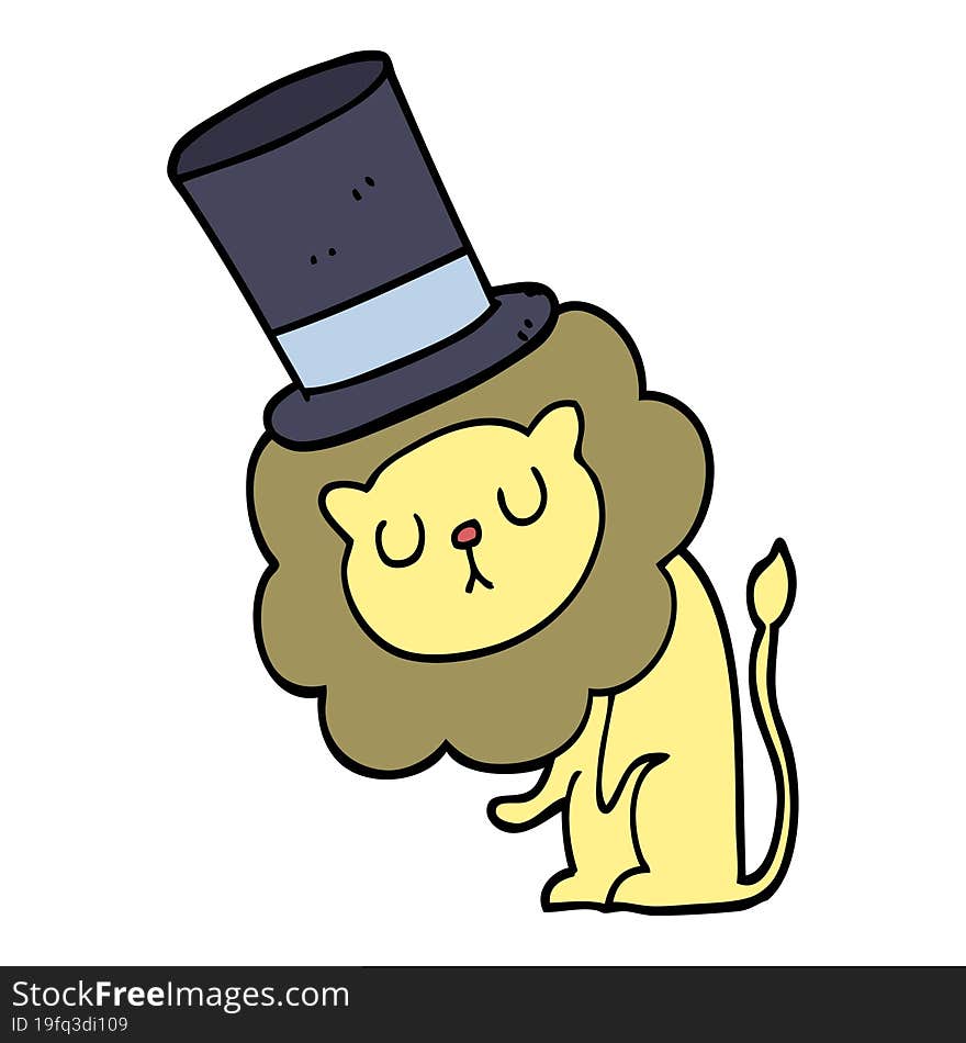 Cute Cartoon Lion Wearing Top Hat