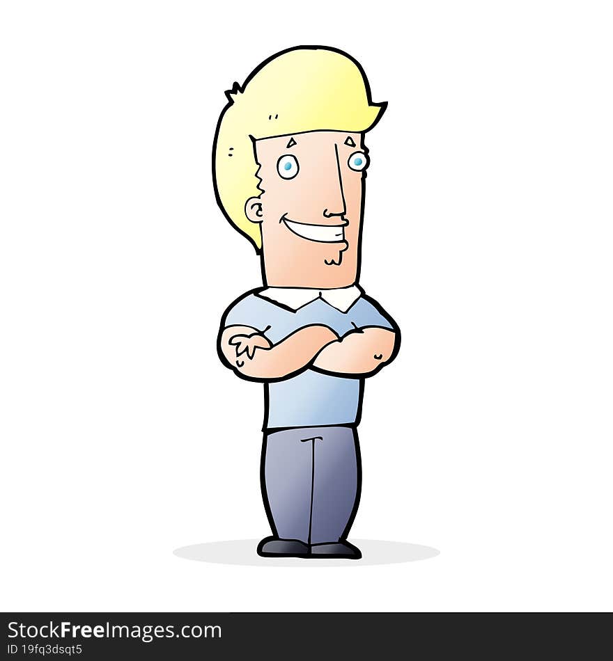 cartoon man with folded arms grinning