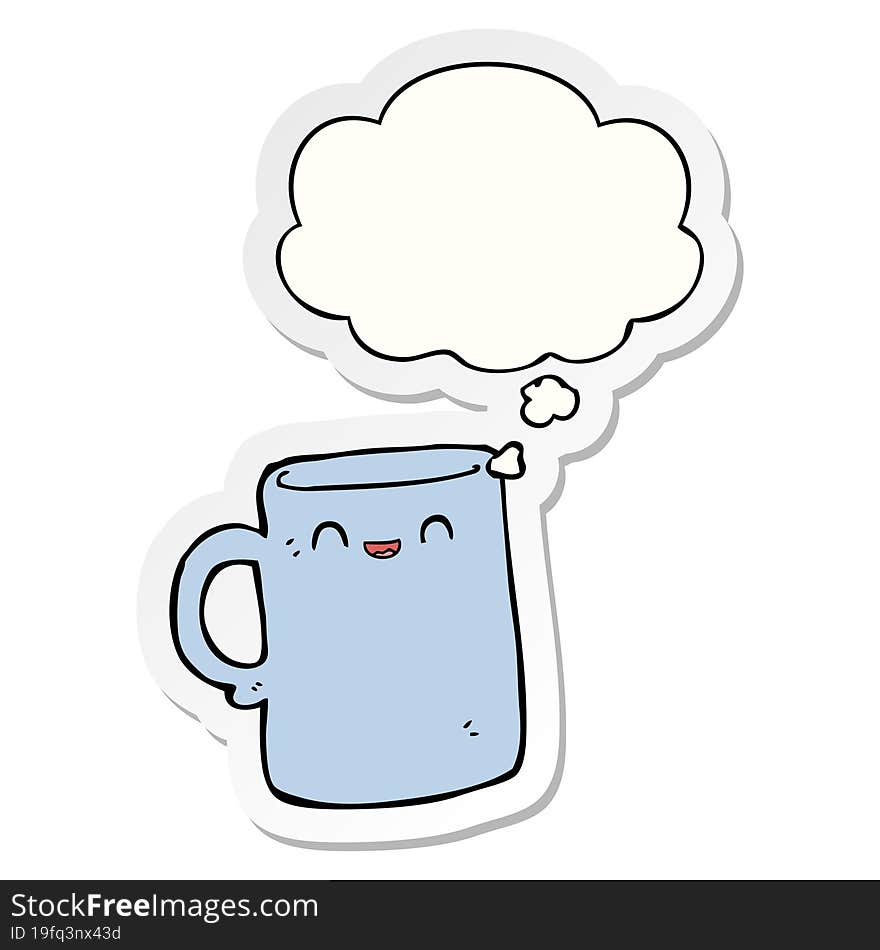 cartoon mug and thought bubble as a printed sticker