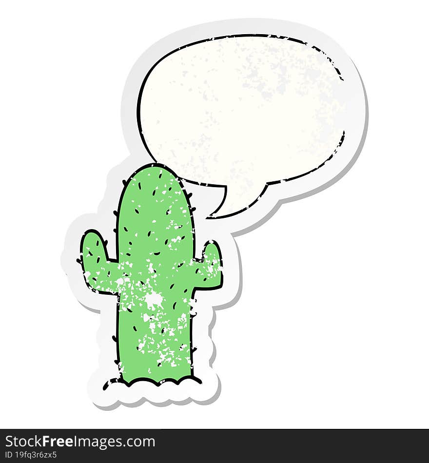 Cartoon Cactus And Speech Bubble Distressed Sticker