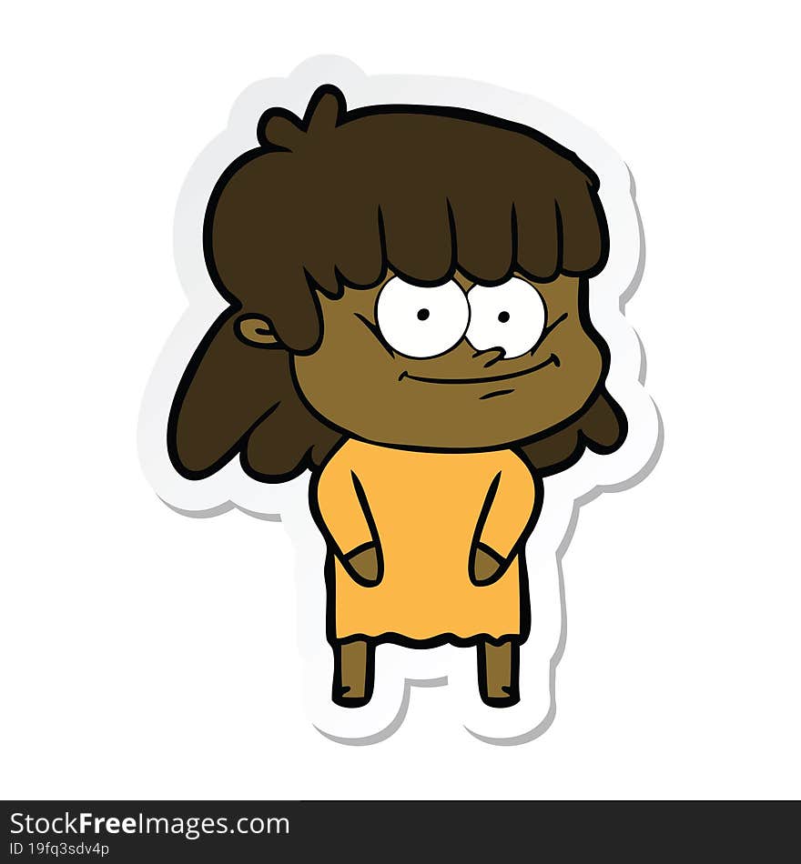 sticker of a cartoon smiling woman