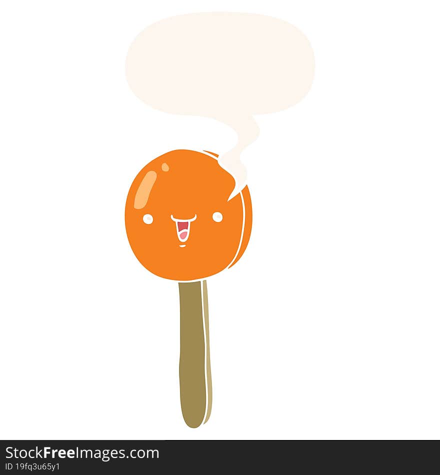 cartoon lollipop and speech bubble in retro style