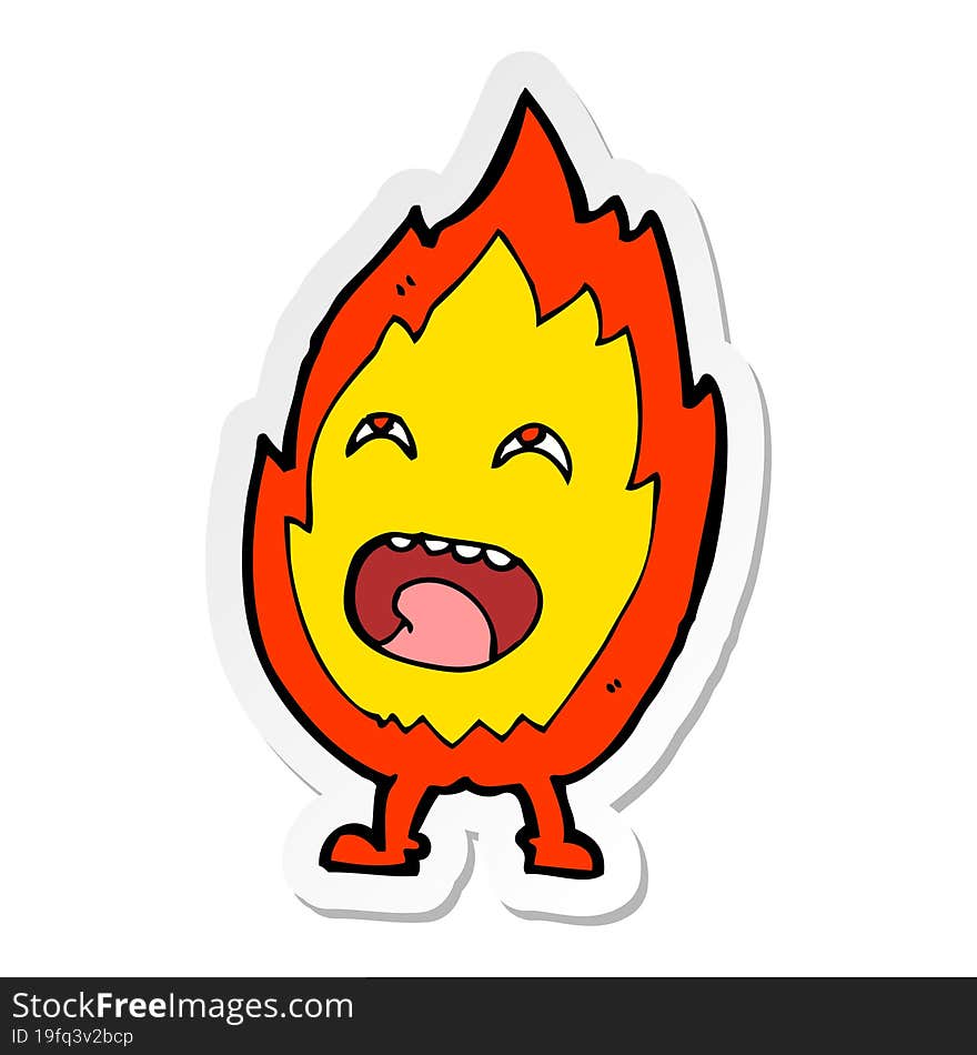 sticker of a cartoon flame character