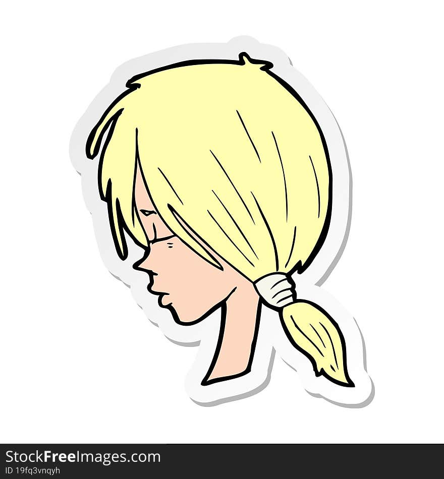 Sticker Of A Cartoon Girl Looking Thoughtful