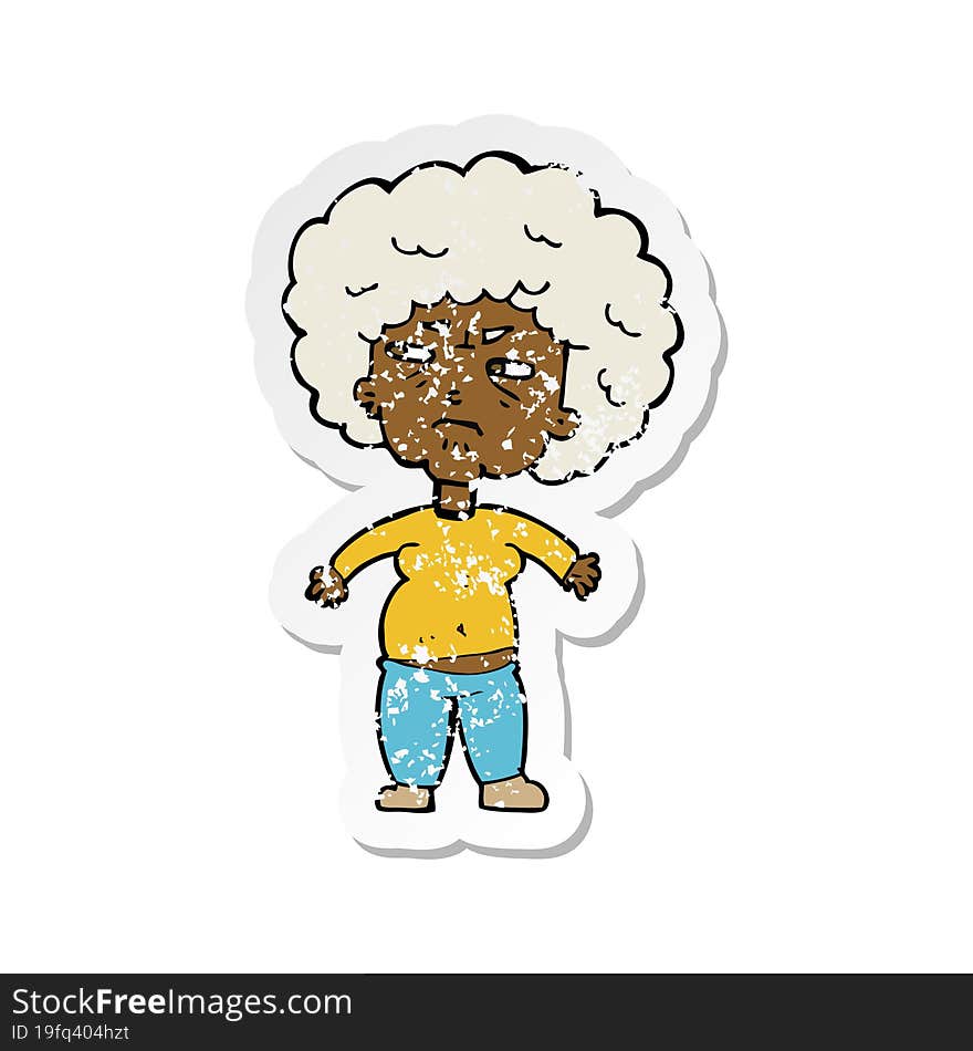 retro distressed sticker of a cartoon annoyed old woman