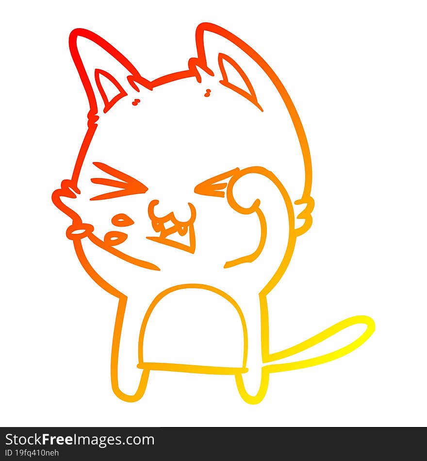 warm gradient line drawing of a cartoon cat hissing