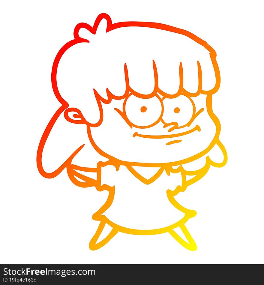 warm gradient line drawing cartoon girl smiling