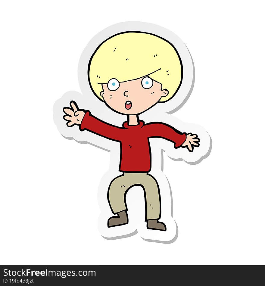 sticker of a cartoon panicking boy