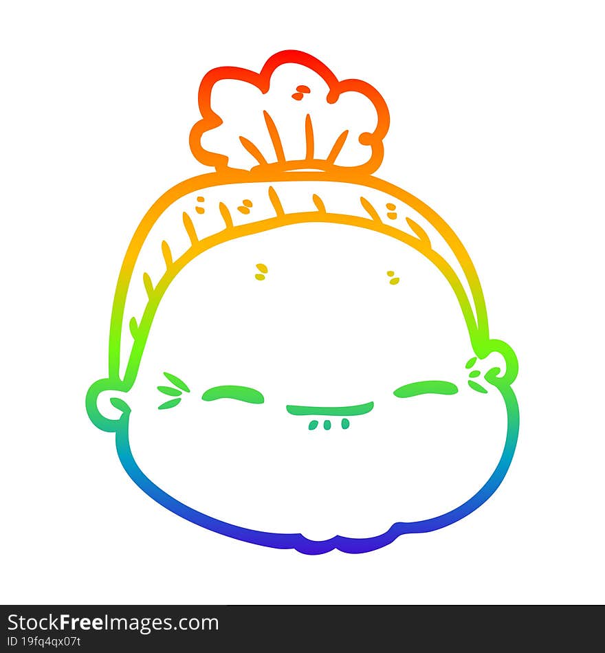 rainbow gradient line drawing of a cartoon old lady