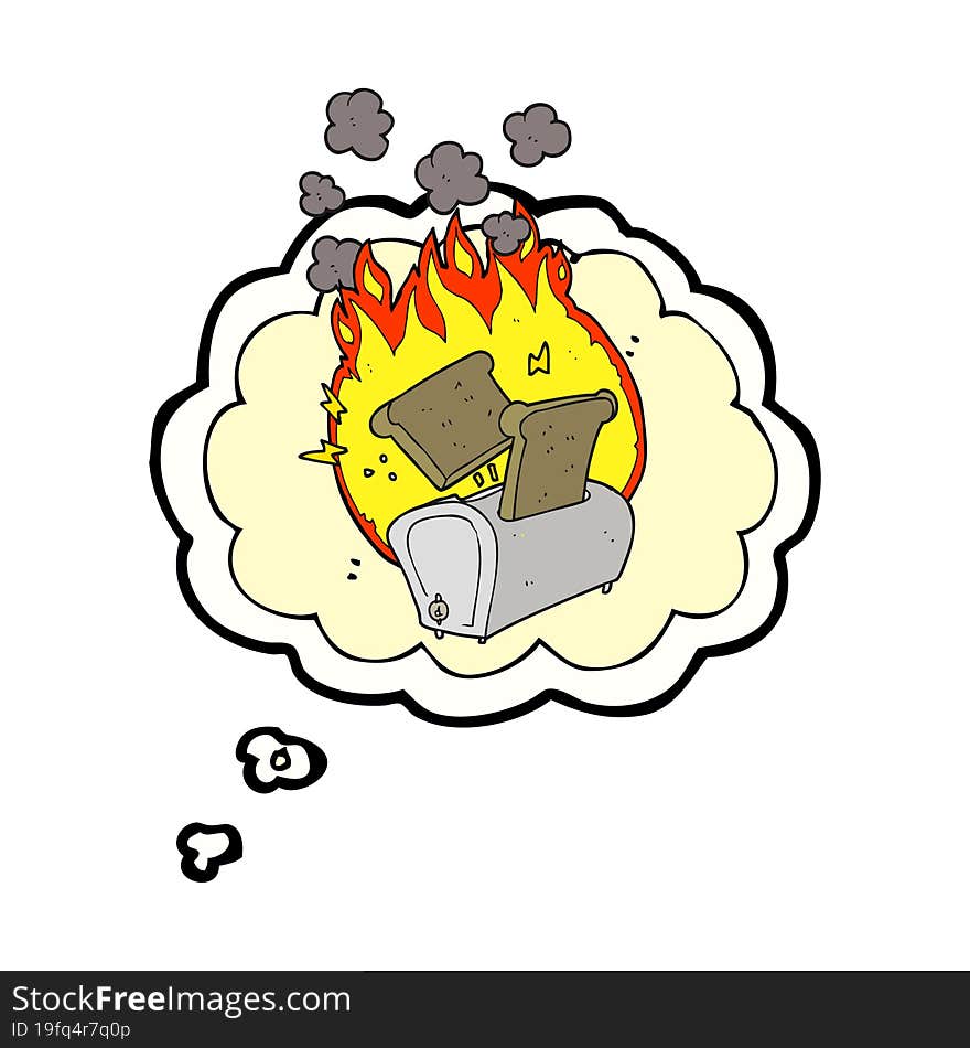 thought bubble cartoon burning toaster