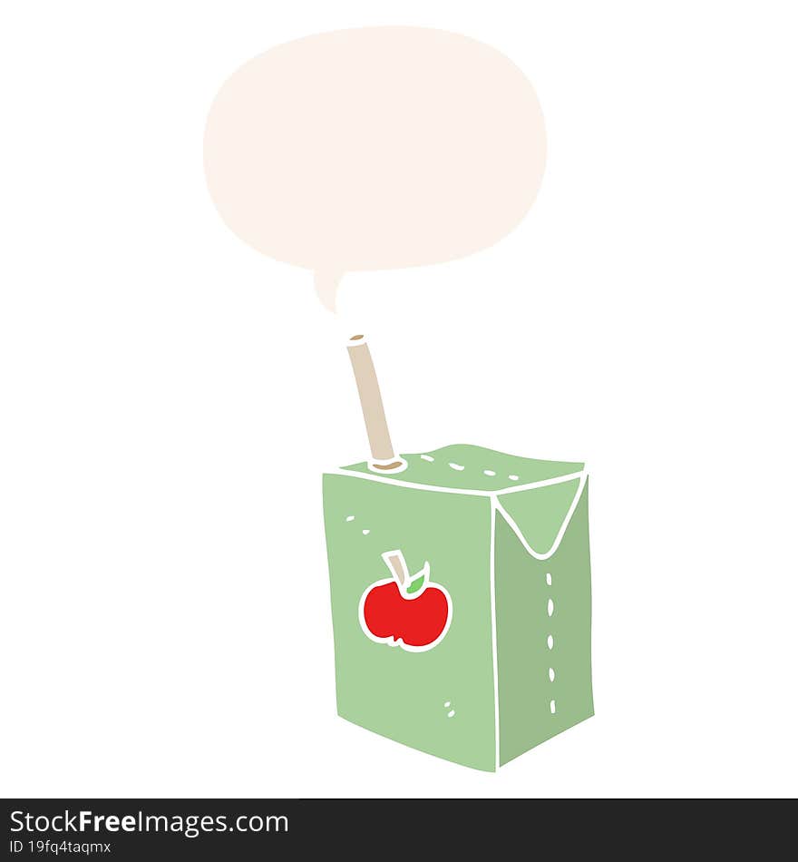 cartoon apple juice box and speech bubble in retro style