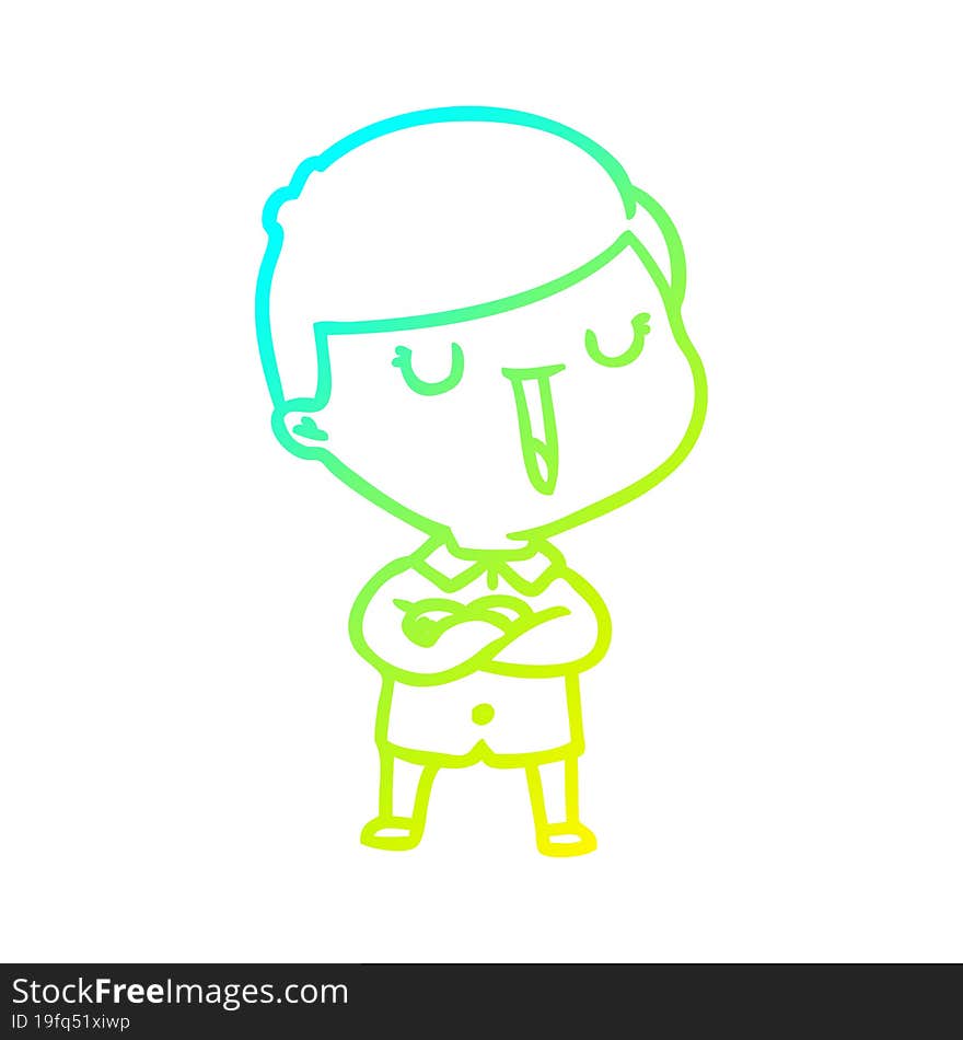 Cold Gradient Line Drawing Cartoon Happy Boy