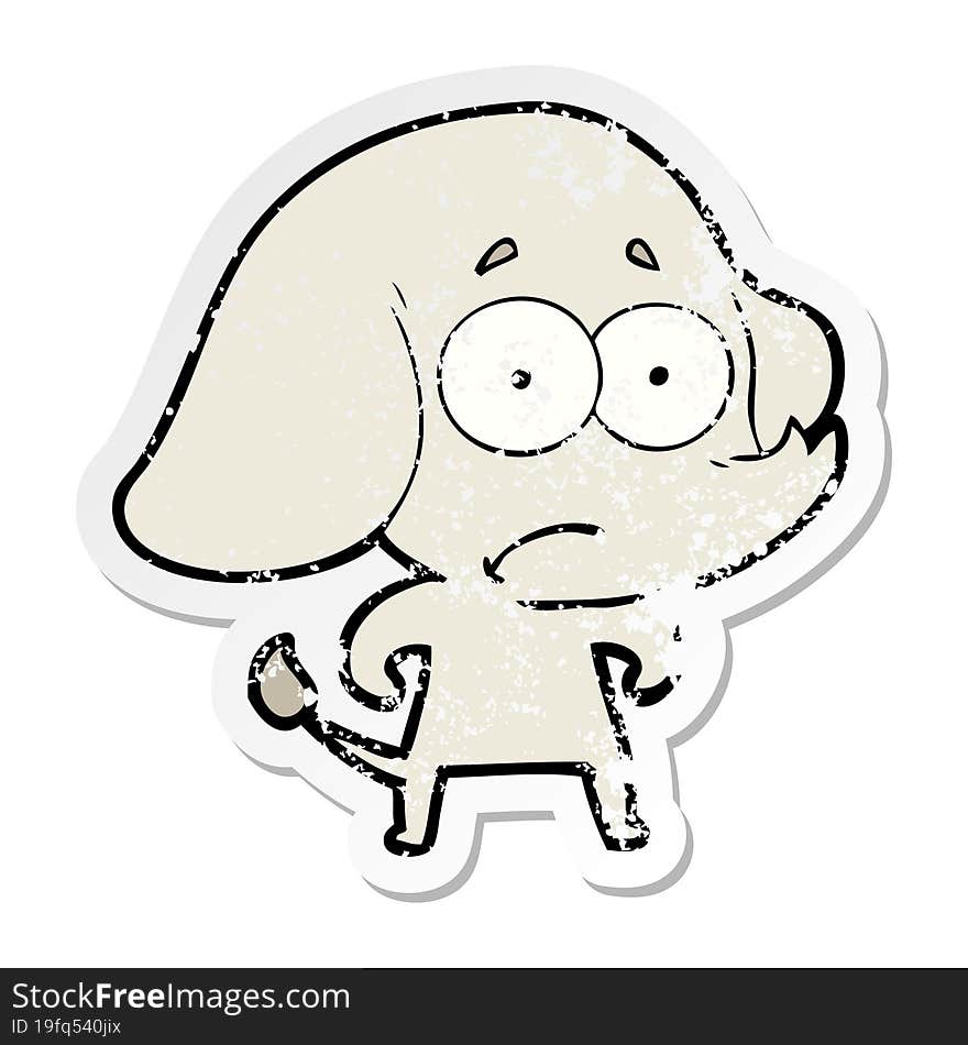 distressed sticker of a cartoon unsure elephant