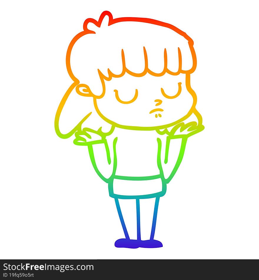 rainbow gradient line drawing cartoon indifferent woman