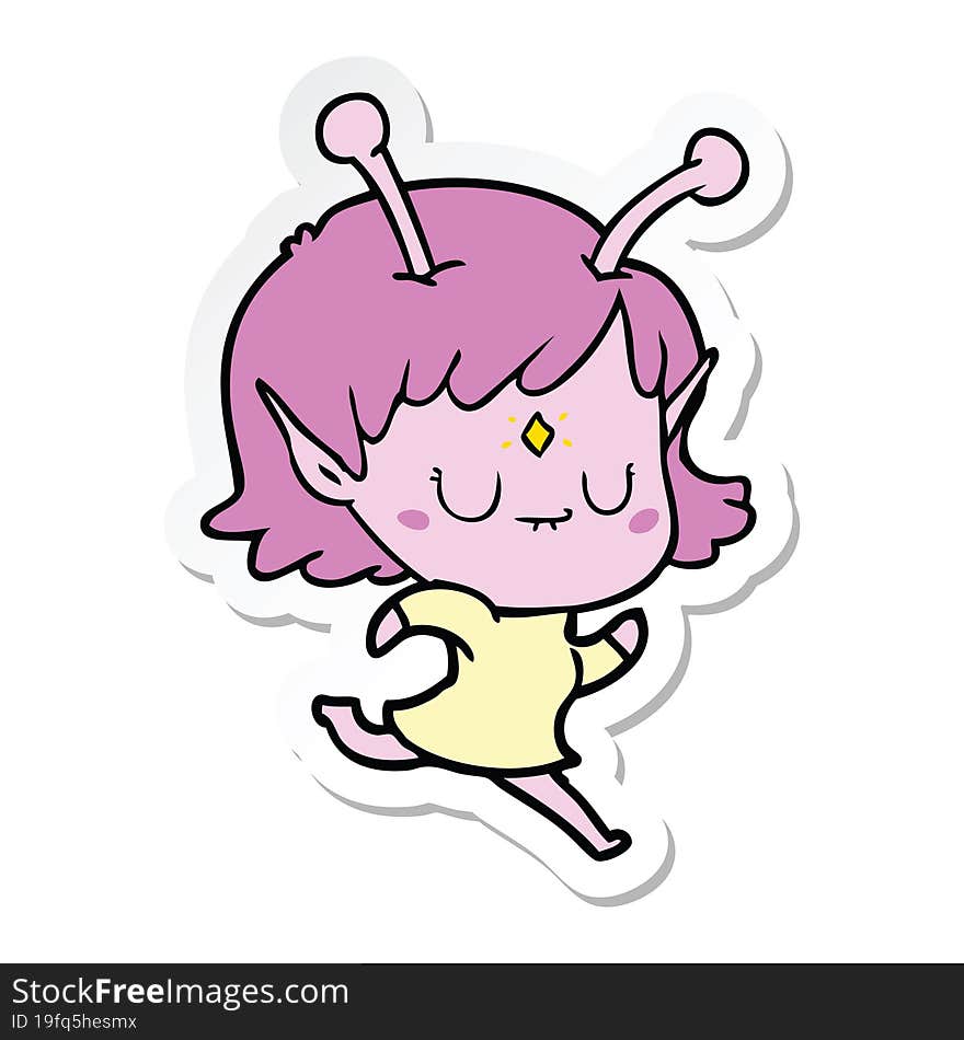 sticker of a cartoon alien girl