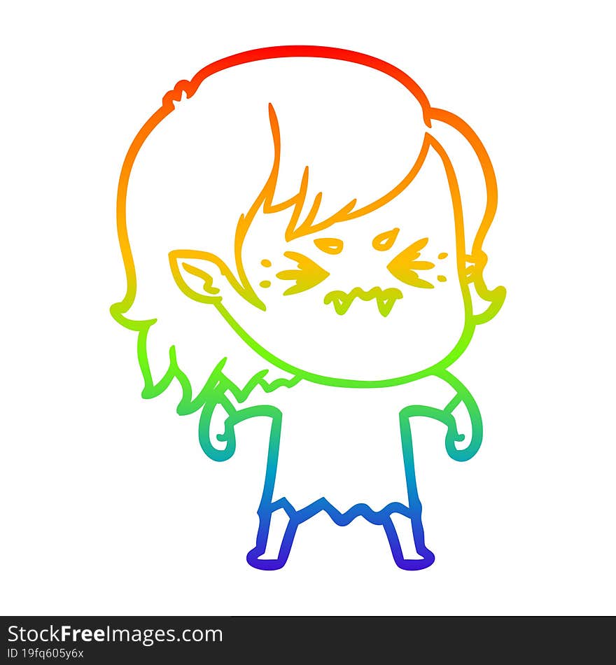 rainbow gradient line drawing annoyed cartoon vampire girl