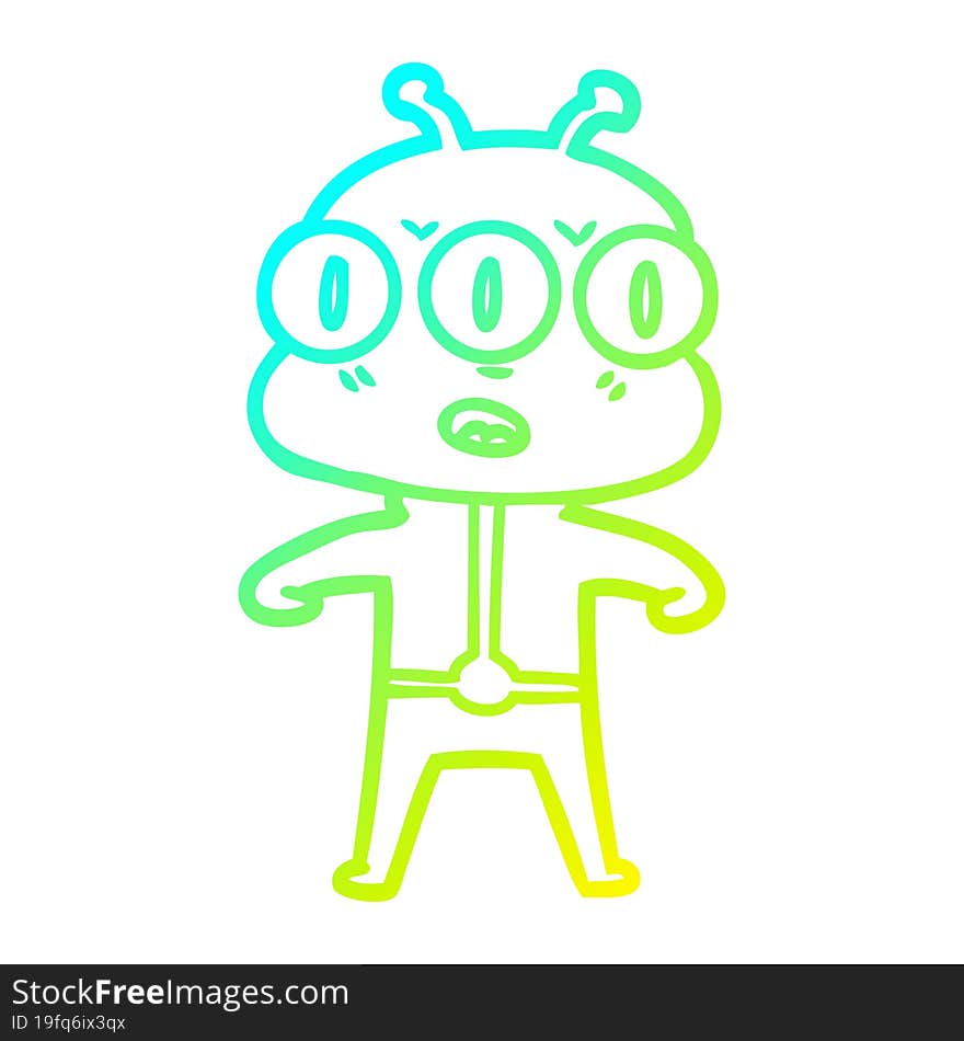 cold gradient line drawing cartoon three eyed alien