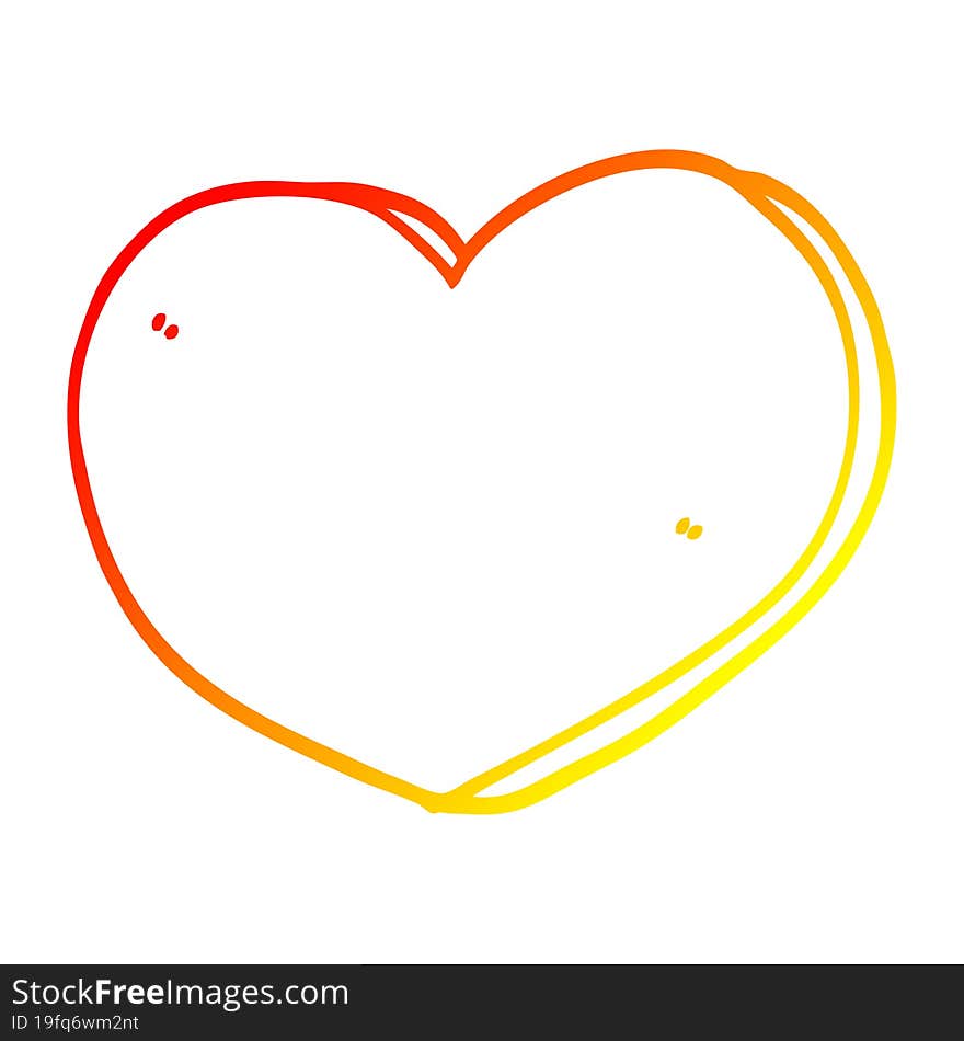 warm gradient line drawing of a cartoon love heart