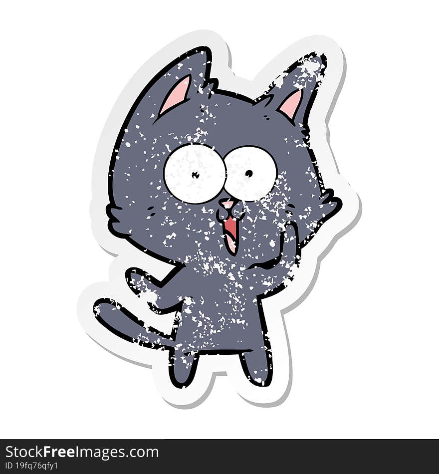 distressed sticker of a funny cartoon cat