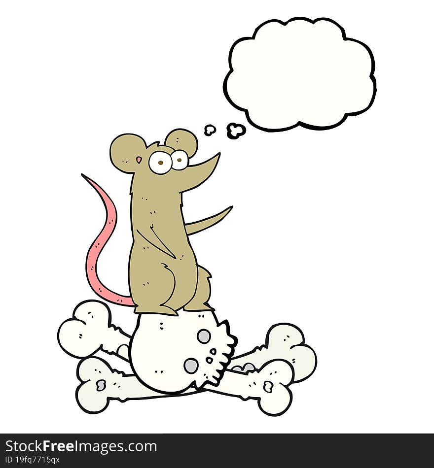 freehand drawn thought bubble cartoon rat on bones