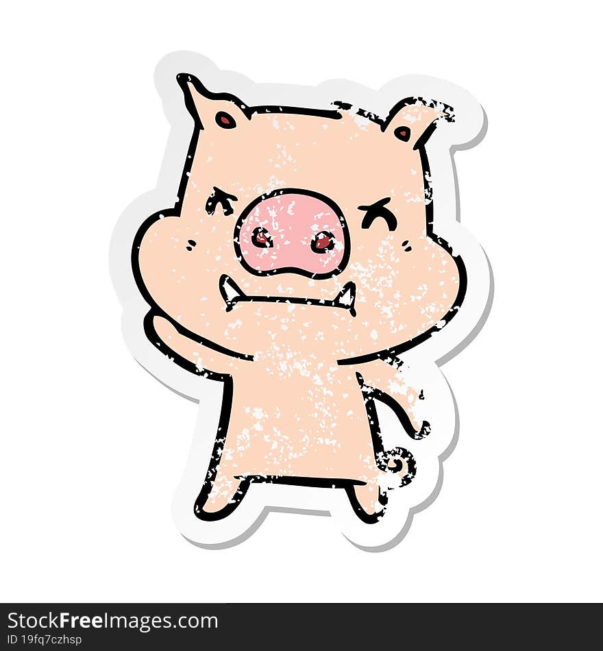 distressed sticker of a angry cartoon pig